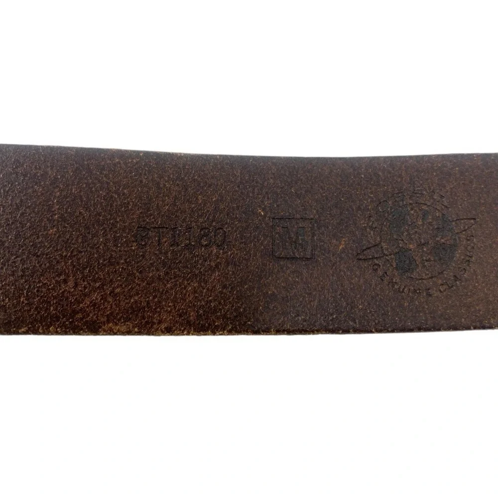 Fossil Womens Genuine Brown Textured Leather Belt Aztec Symbol Buckle Size M
